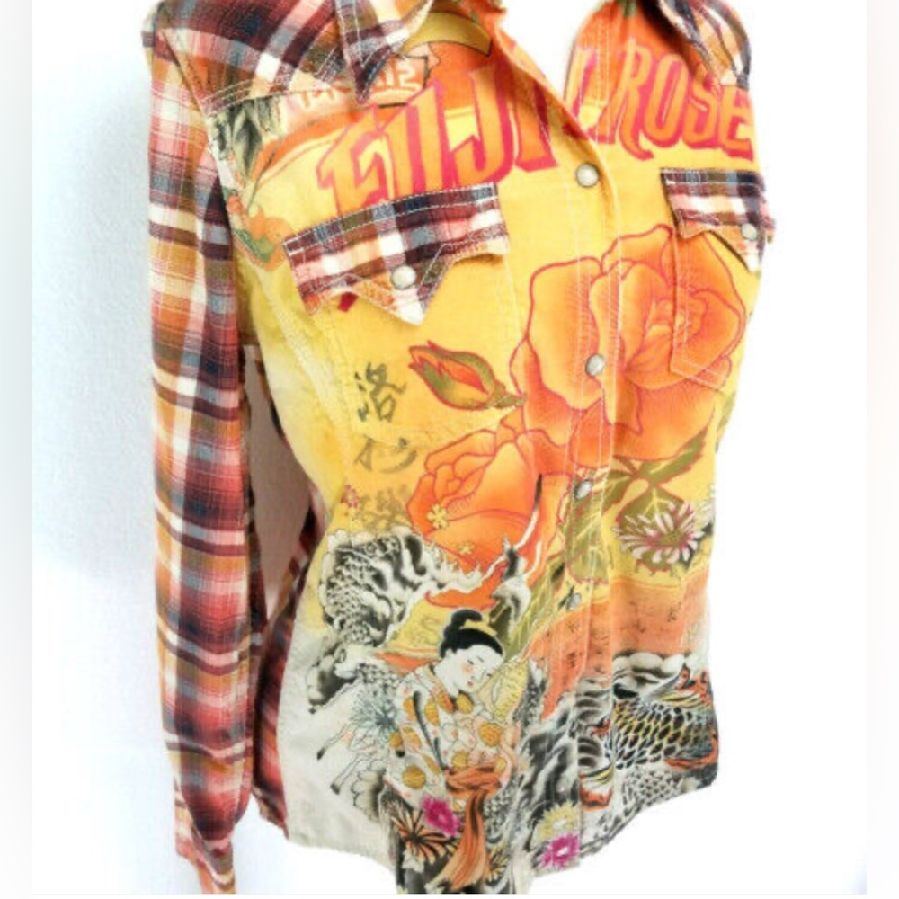 Lucky‎ Brand Fuji Rose Corduroy Snap Buttons Cowgirl Top Western Shirt Size S